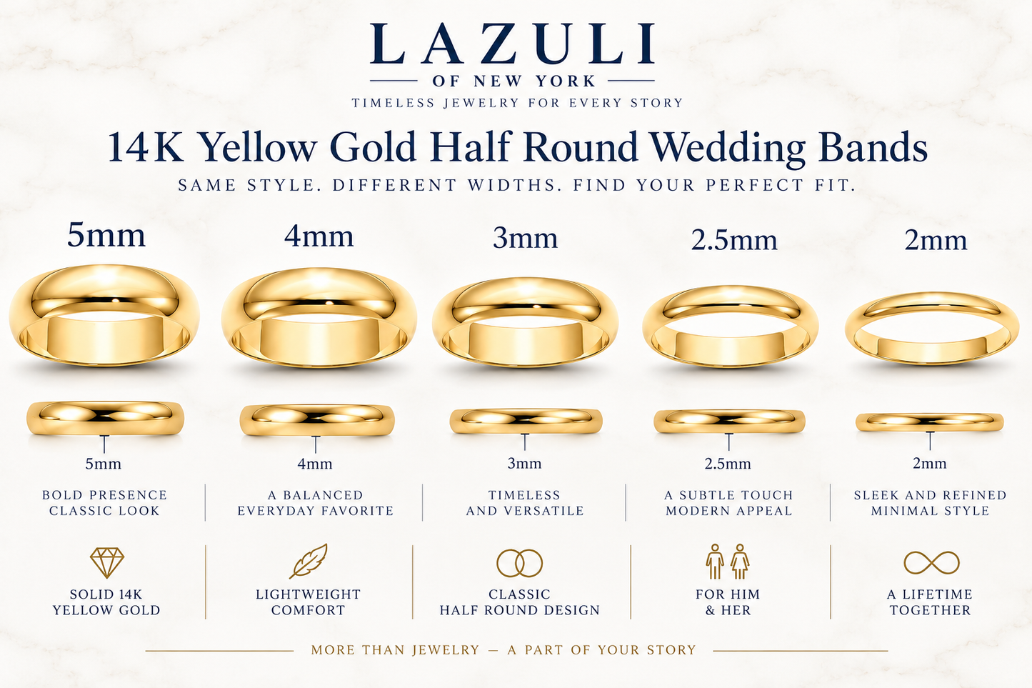 14K Solid Yellow Gold Wedding Band – Classic Men's & Women's Ring, 2mm–5mm
