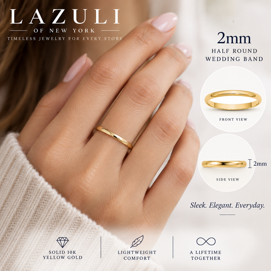 10K Solid Yellow Gold Wedding Band – Classic Men's & Women's Ring, 2mm–5mm