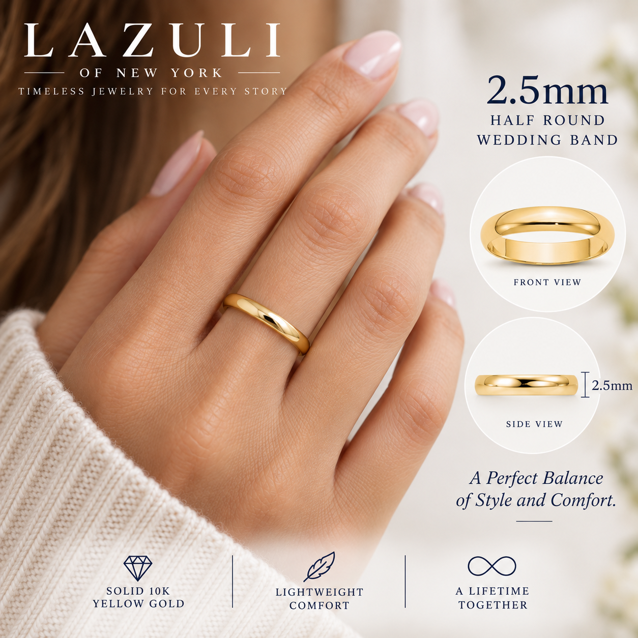 10K Solid Yellow Gold Wedding Band – Classic Men's & Women's Ring, 2mm–5mm