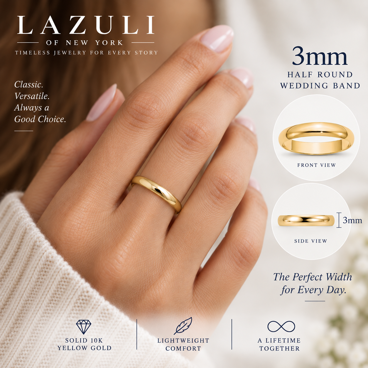 10K Solid Yellow Gold Wedding Band – Classic Men's & Women's Ring, 2mm–5mm