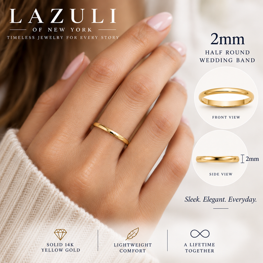 14K Solid Yellow Gold Wedding Band – Classic Men's & Women's Ring, 2mm–5mm