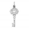 14k White Gold Diamond-cut Heart Key Charm