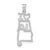 14K White Gold Solid I HEART AL Alabama State Pendant