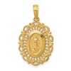 14k Polished and Satin Solid Miraculous Medal Scalloped Edge Oval Pendant