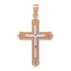 14K Rose Gold and White Rhodium Diamond-Cut Fleur de Lis Cross Pendant