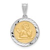 14K Two-tone Polished and Diamond-cut Bezel Angel Round Pendant