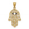 14K Polished and Enameled Hamsa and Evil Eye Pendant