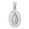 14K White Gold Polished Solid Miraculous Medal Oval Pendant