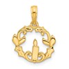 14k Polished Candle with Holly Circle Pendant