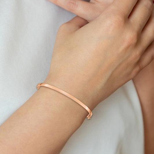 Solid 14k Yellow, White or Rose Gold 3mm Wide Polished Simple Hinged Bangle Bracelet hallmarked 14k Hand Made REAL GOLD Stackable 7"