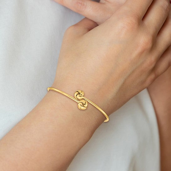 14k Yellow Gold Love Knot Flexible Bangle Bracelet 2mm Wide hallmarked 14k Hand Made REAL GOLD for 7" wrist slip on