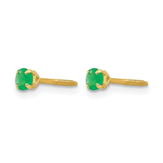 Real 14kt Yellow Gold Madi K 3mm Genuine Emerald Screwback Earrings