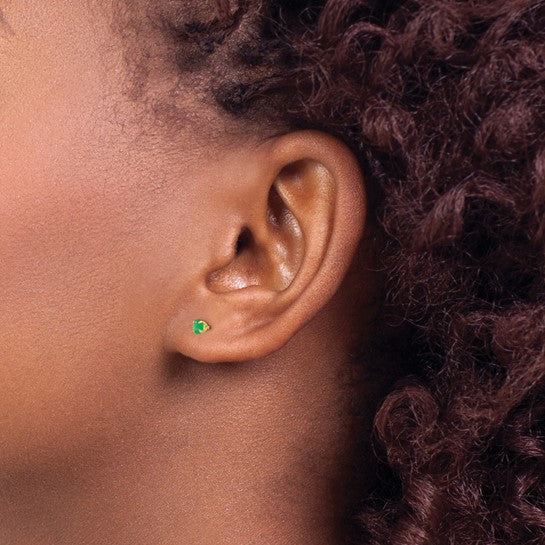 Real 14kt Yellow Gold Madi K 3mm Genuine Emerald Screwback Earrings
