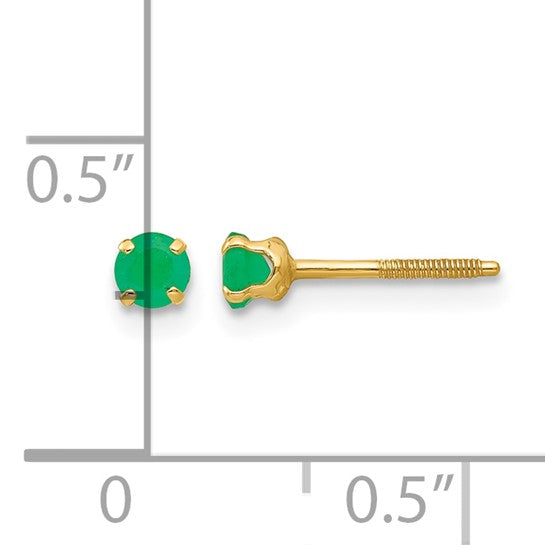 Real 14kt Yellow Gold Madi K 3mm Genuine Emerald Screwback Earrings