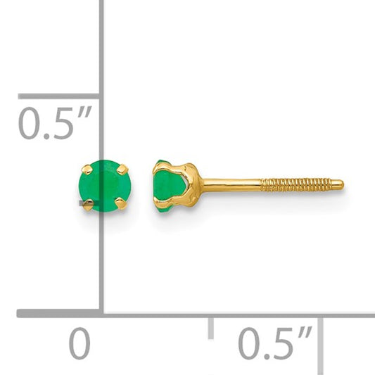 Real 14kt Yellow Gold Madi K 3mm Genuine Emerald Screwback Earrings