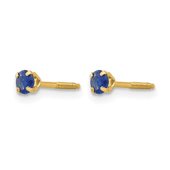 Real 14kt Yellow Gold 3mm September Genuine Sapphire Screwback Post Earrings