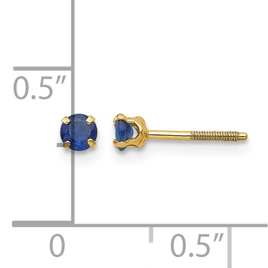Real 14kt Yellow Gold 3mm September Genuine Sapphire Screwback Post Earrings