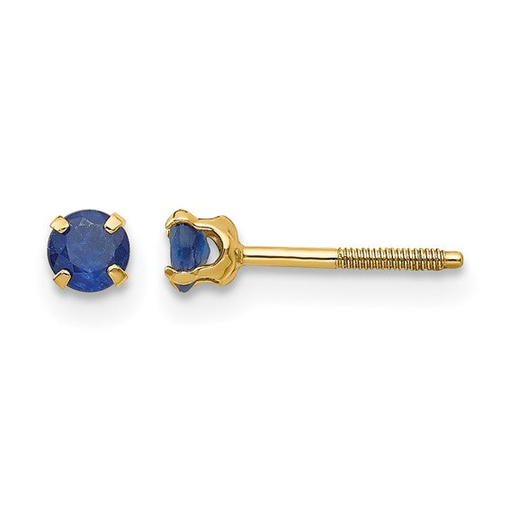Real 14kt Yellow Gold 3mm September Genuine Sapphire Screwback Post Earrings