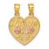 14k Two-tone Polished Break-Apart Heart With LOVE And Roses Pendant