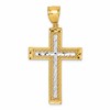 14k and White Rhodium Polished Diamond-cut Textured Fancy Latin Cross Pendant