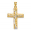 14k and Rhodium Polished Floral Tree with Leaves Hollow Back Cross Pendant