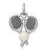 14K White Gold Tennis Racquets with Freshwater Cultured Pearl Ball Charm