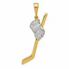 14K and White Rhodium Solid Polished Hockey Stick and Glove Pendant