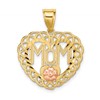 14k Two-tone MOM in Heart Frame with Flower Charm