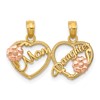 14k Two-tone with Flowers MOM - DAUGHTER 2-Piece Break-apart Hearts Pendant