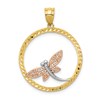 14K Two-tone with White Rhodium Dragonfly in Circle Pendant
