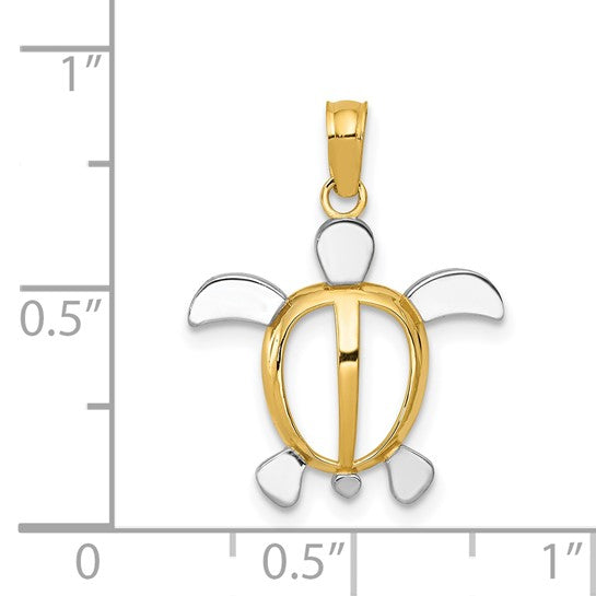 14K Gold and White Rhodium Sea Turtle Pendant