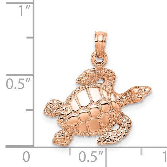 14k Rose Gold Textured Sea Turtle Charm