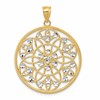 14K and White Rhodium Diamond-cut Circle Pendant