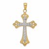 14k and White Rhodium Textured Cross Pendant