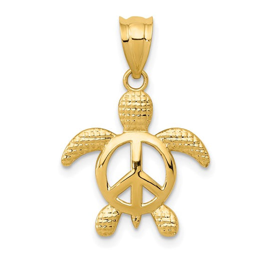 14k Gold Peace Sign Turtle Pendant