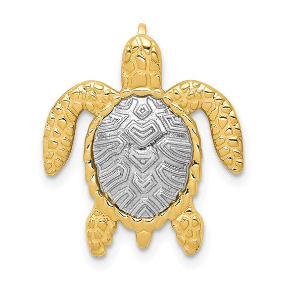 14K Gold Two-Tone Turtle Pendant Chain Slide
