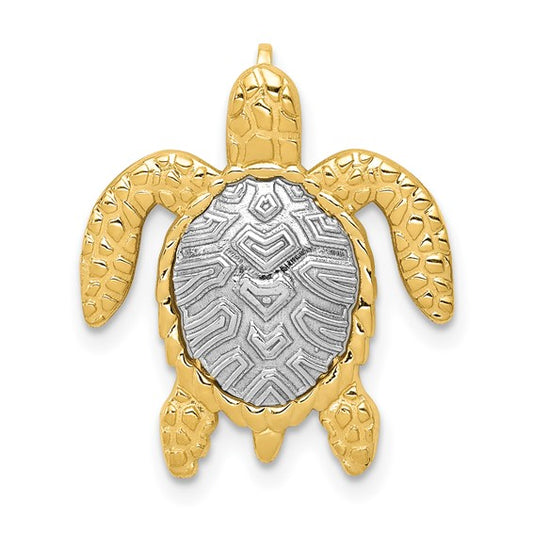 14K Gold Two-Tone Turtle Pendant Chain Slide