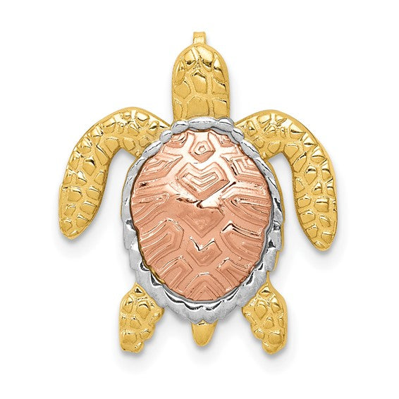 14K Tri Color Turtle Pendant Chain Slide