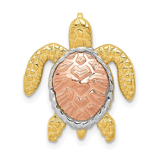 14K Tri Color Turtle Pendant Chain Slide