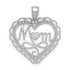 14K White Gold Polished MOM Scalloped Heart Pendant