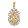 14k Yellow and Rose Gold with White Rhodium Oval 3 Rose Pendant