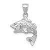 14k White Gold Polished Textured Bass Fish Pendant