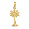 14K Gold Polished and Textured 2-D Palmetto Palm Tree Pendant