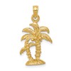 14K Gold Polished and Textured Double Palm Trees Pendant