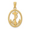 14k Gold Polished Anchor with Rope Oval Pendant