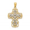 14K Two-tone Polished 2-Level Filigree Cross Pendant
