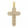 14K Two-tone Polished 2-Level Filigree Cross Pendant