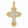 14K and White Rhodium Polished Textured Diamond-Pattern Cross Pendant