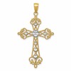 14K and White Rhodium Polished Diamond-Cut Cut-Out Cross Pendant