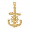 14K Polished Textured Mariners Crucifix with Rope and Wheel Pendant